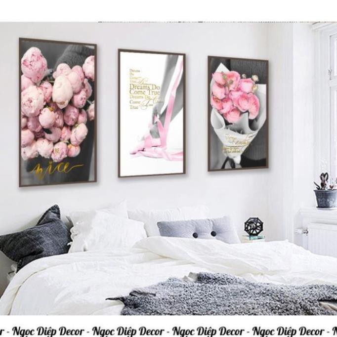 Bộ Tranh Treo Tường Phòng Khách/ Ngủ/ Đại sảnh/ Quầy Lễ tân/ Nhà Nghỉ Hoa lá Thiên Nhiên Decor Tráng Gương