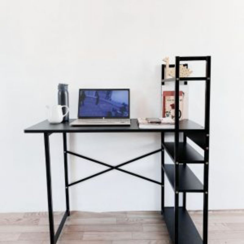 Bàn làm việc kết hợp kệ sách ThanhAnFuniture, khung sắt mặt gỗ lắp ráp