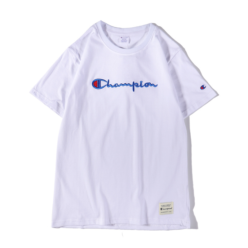 Áo thun cotton tay ngắn cổ tròn thêu chữ Champion phong cách cổ điển thời trang cho cặp đôi
