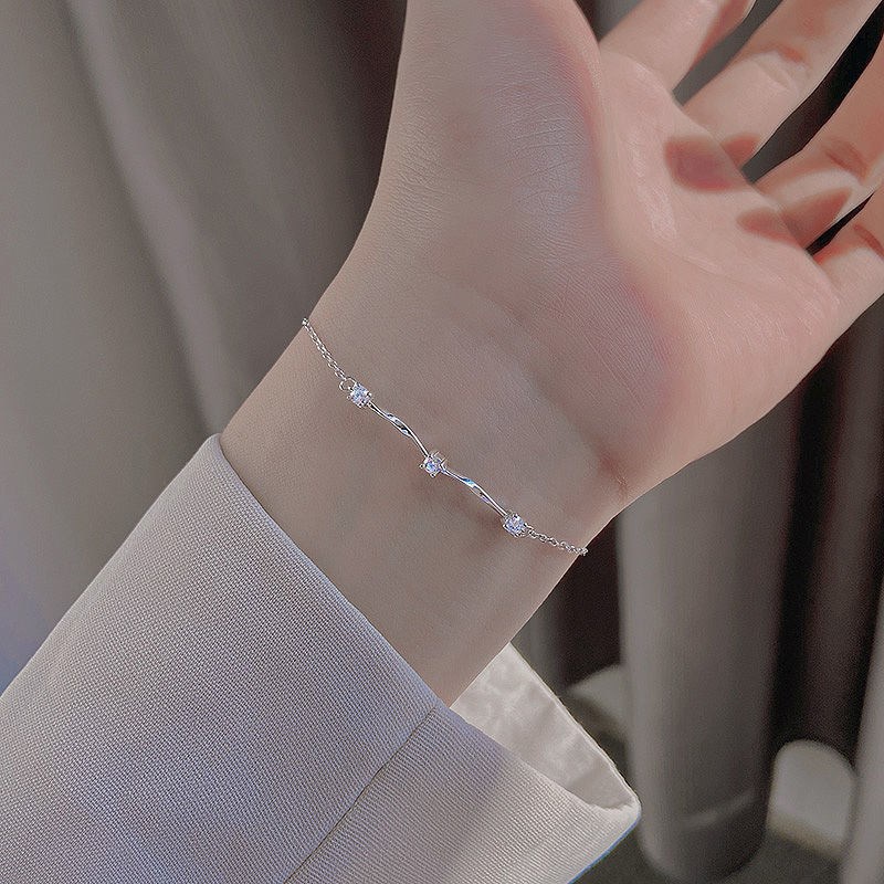 Vòng Tay Mạ Bạc 925 Đính Đá Zircon Đơn Giản Thời Trang Phong Cách Hàn Quốc