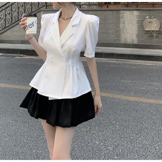 Set áo vest ngắn tay + chân váy voan tơ xòe bồng hàng Quảng Châu