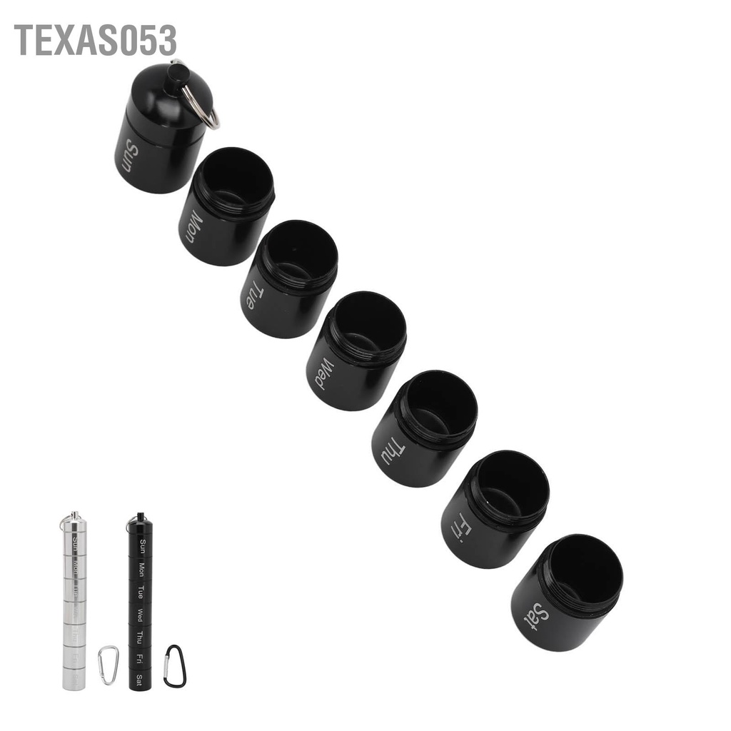 Texas053 Hộp đựng thuốc 7 ngày hàng tuần Hợp kim nhôm không thấm nước Móc khóa bổ sung Thuốc Vitamin
