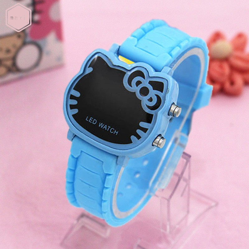 Đồng hồ đeo tay màn hình LED kỹ thuật số thiết kế hình mèo Hello Kitty chống thấm nước đáng yêu thời trang cho bé gái