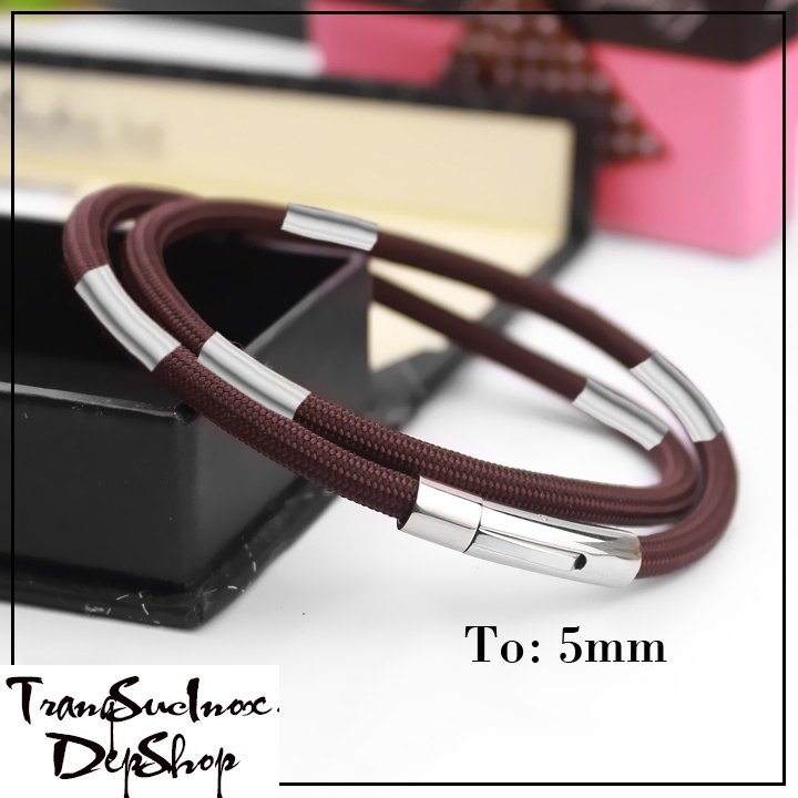 Dây chuyền nam dù Thái màu nâu 5 ly bọc khoen inox trơn sáng bóng không đen, khóa vip - Thể hiện đẳng cấp phái mạnh