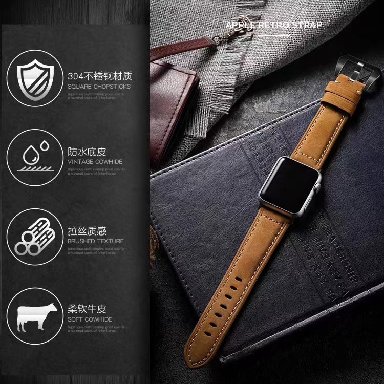 Dây đeo da chất lượng cao cho đồng hồ thông minh Apple Watch Series 7 123456 kích thước 45mm 41mm 38mm 42mm 44mm 40mm