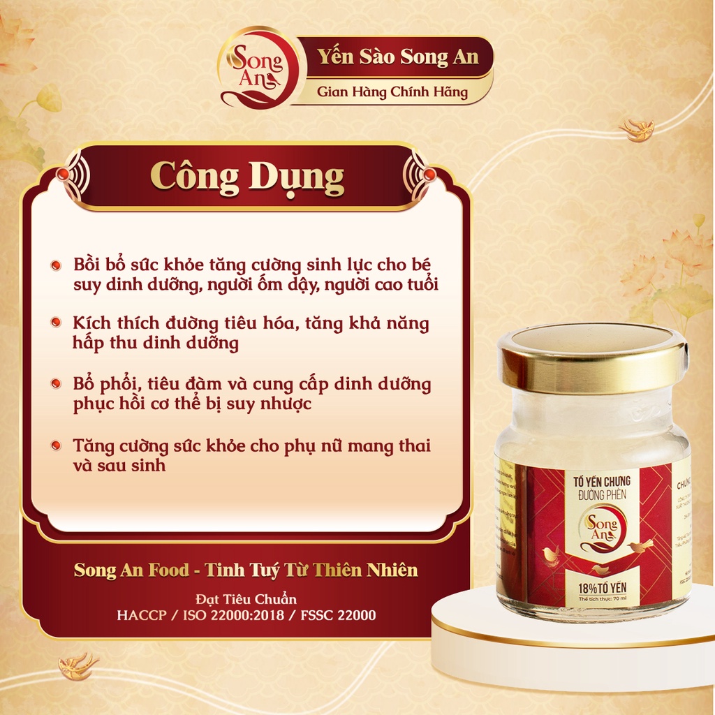 Yến chưng, Nước yến chưng đường phèn Song An Food bổ sung dưỡng chất bồi bổ sức khỏe, Hộp 6 hũ 70ml