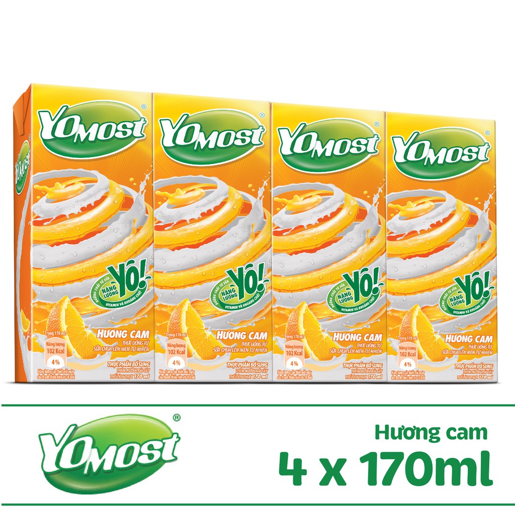 Lốc sữa chua lên men tự nhiên Yomost hương cam 4x170ml