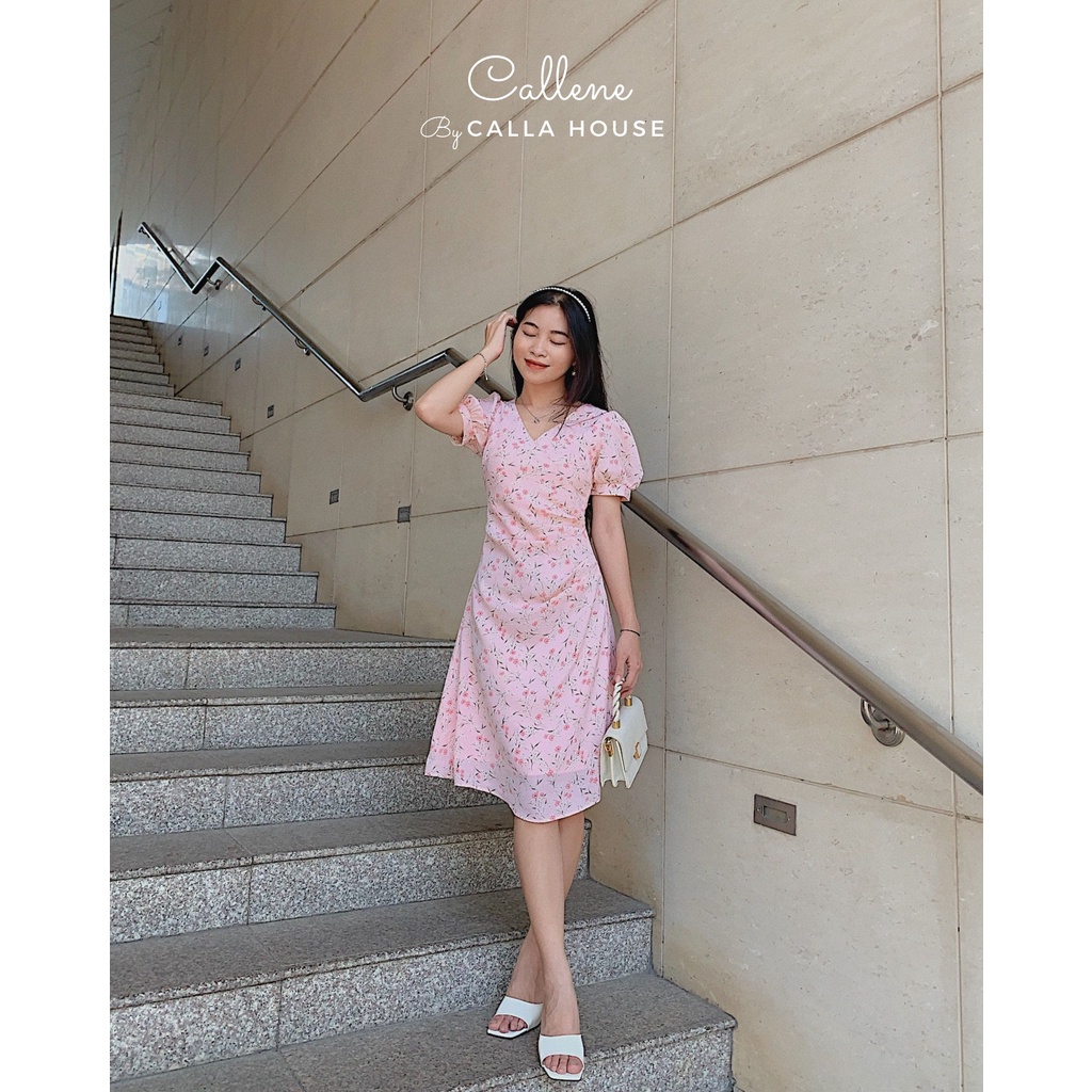 Đầm hoa hồng xếp ly xéo cổ Callene (CC274)