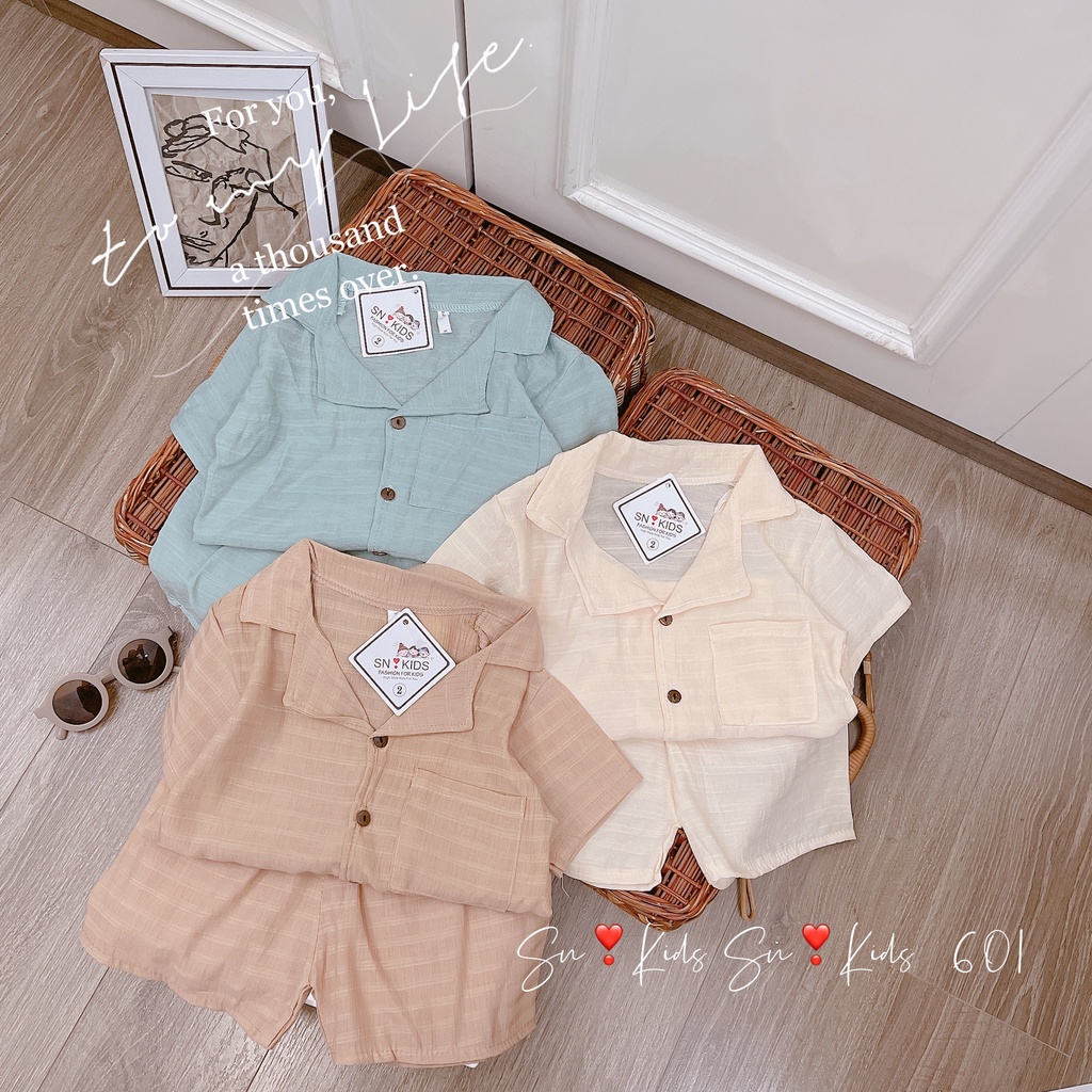 Bộ cộc tay Pijama chất đũi hàn màu basic cực đẹp thu đông bé trai bé gái