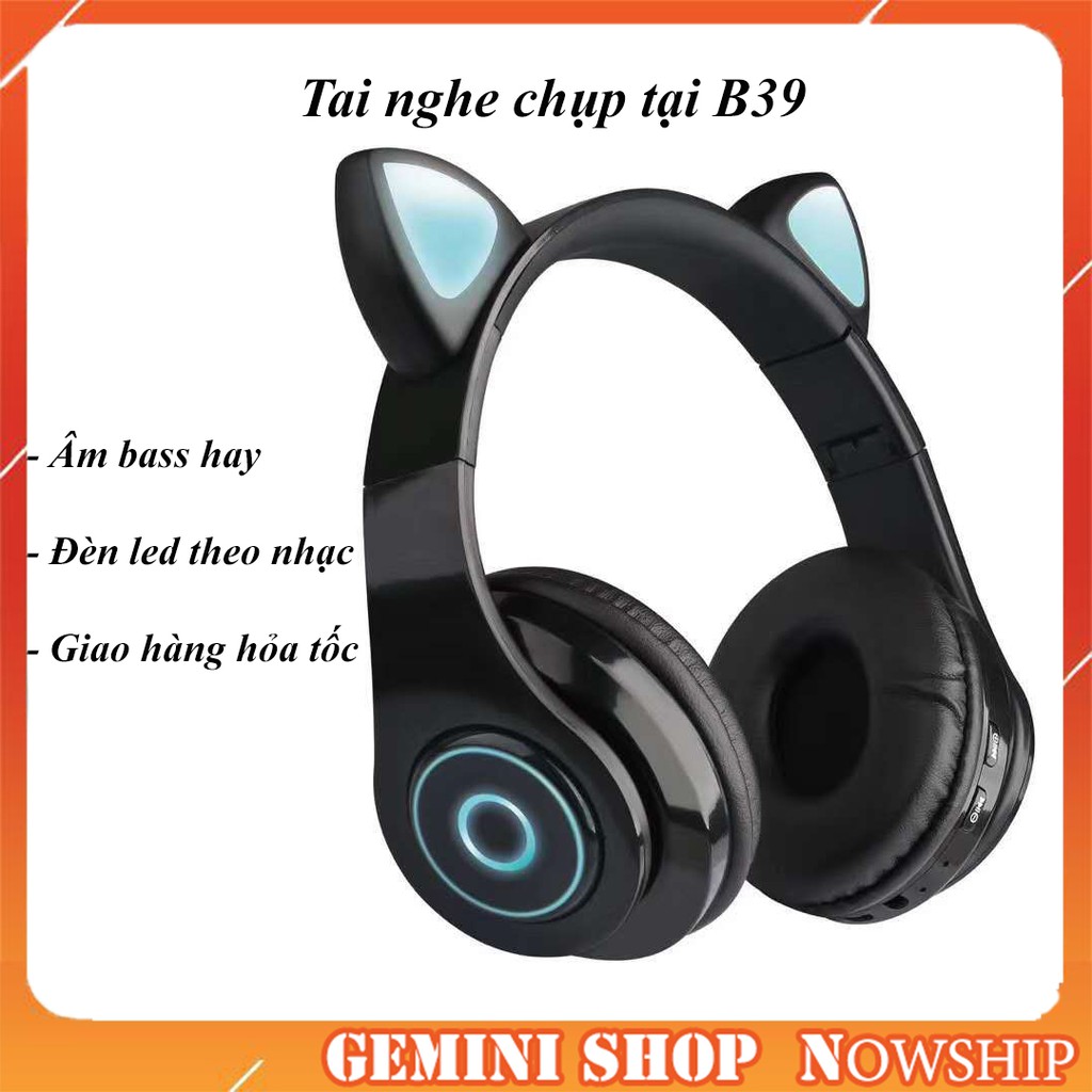 Tai Nghe Bluetooth Chụp tai Không dây Đèn Led có thể Gập lại Mèo B39