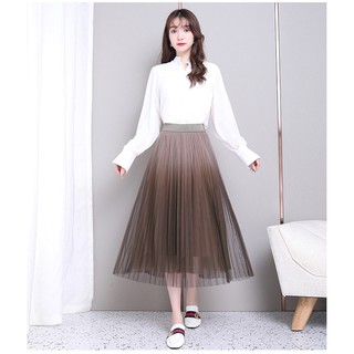 Chân Váy Nữ Dài Voan 3 Lớp Cạp Cao Kiểu Dáng Hàn Quốc - Chân Váy Eo Thun Cách Ly Dáng Chữ A 2 Màu Nâu Và Trắng