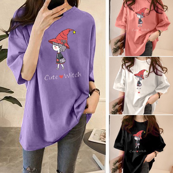 NRVP Áo thun tay ngắn dáng rộng mùa hè 2020 in họa tiết ngộ nghĩnh cho nữ