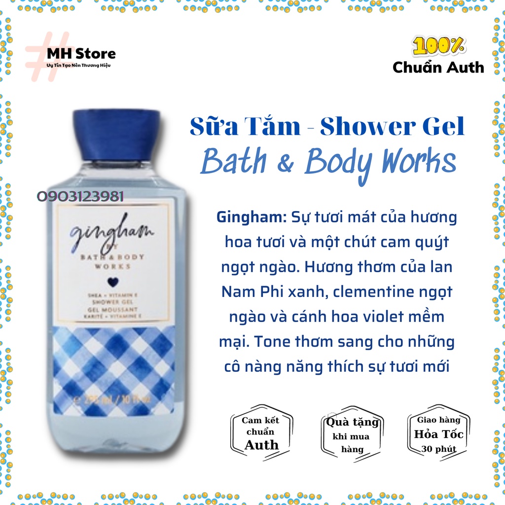 Bộ Sản Phẩm GINGHAM Xịt Thơm, Lotion, Sữa Tắm, Nước Rửa Tay, Kem Tay Bath and Body Works