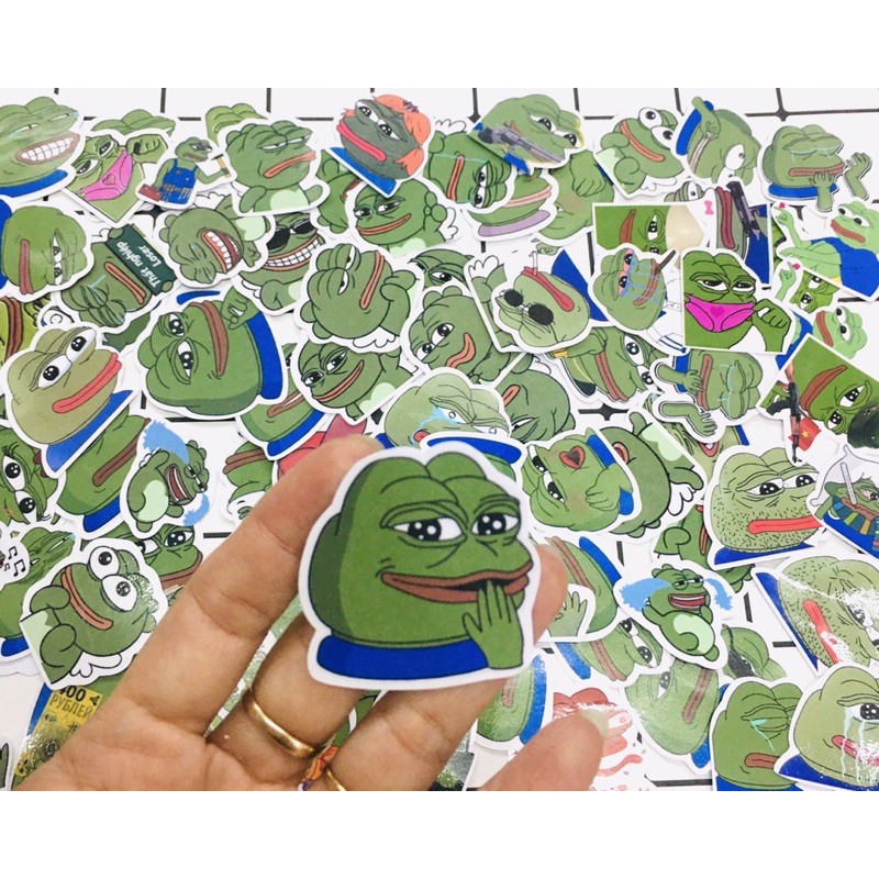Sticker ếch xanh pepe 30 cái ép lụa dễ thương cute có đề can bóc dán