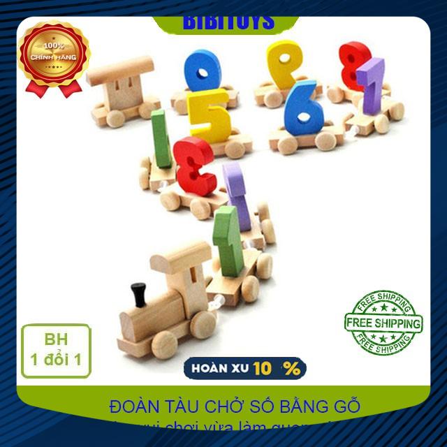 [Siêu Sale] Đoàn Tàu Kéo Bằng Gỗ Giúp Bé Vừa Học Số Vừa Chơi_Size to