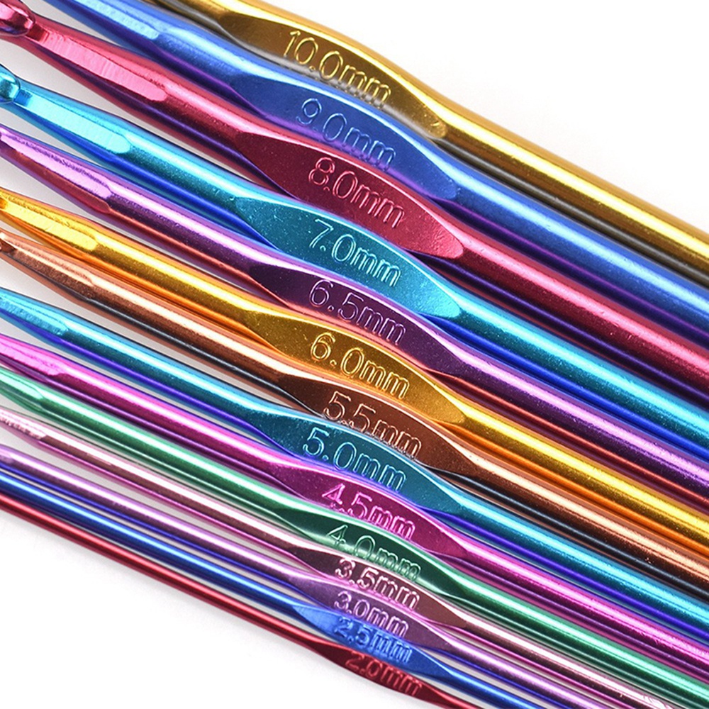 Bộ 12/14 cây móc len bằng nhôm nhiều màu 2mm - 8mm / 2mm - 10mm
