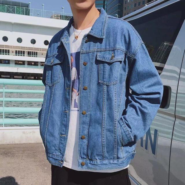 Áo khoác jeans nam trơn màu xanh đậm đơn giản mà phong cách cao cấp Chiwawa shop