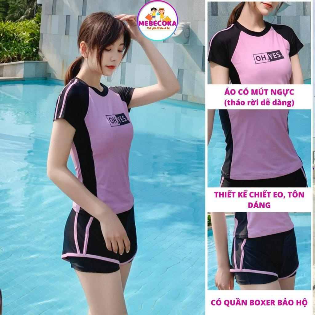Bộ đồ bơi nữ, Bộ đồ bơi ngắn tay hai mảnh loại đẹp, bộ đồ thể thao phong cách Hàn Quốc năng động thời trang