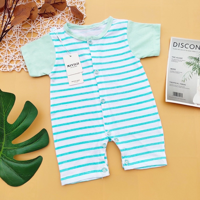 Bộ Body cộc tay mùa hè cúc thẳng phối kẻ hàng quảng châu bé trai bé gái 4-9kg
