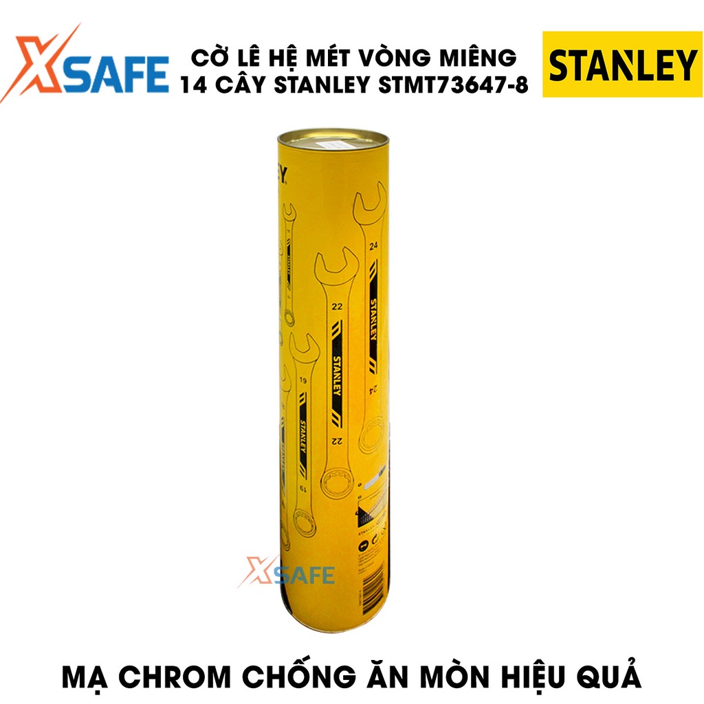 Cờ lê vòng miệng hệ MÉT STANLEY STMT73647-8 thép hợp kim cao cấp Bộ 14 cờ lê Stanley các size phổ biến, kèm túi đựng