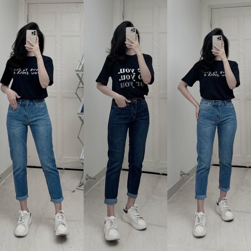 Quần Jean Nữ BAGGY TRƠN MANGO chất jean co giãn dày dặn phom quần chuẩn xịn phom 9 tấc