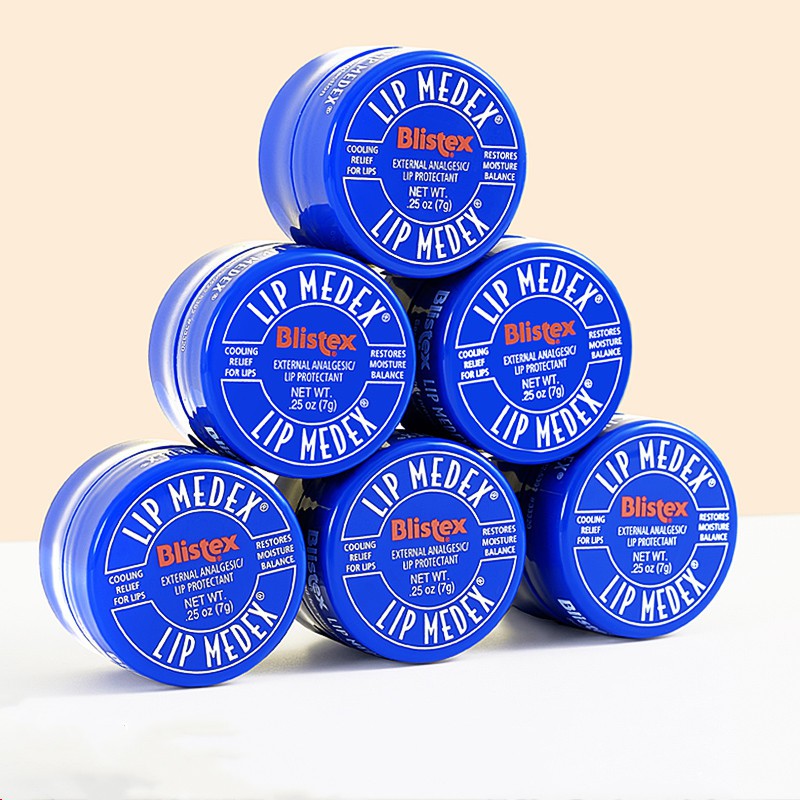 Son sáp dưỡng ẩm môi dạng hũ màu xanh dương nhỏ không màu tẩy da chết lâu trôi 7g