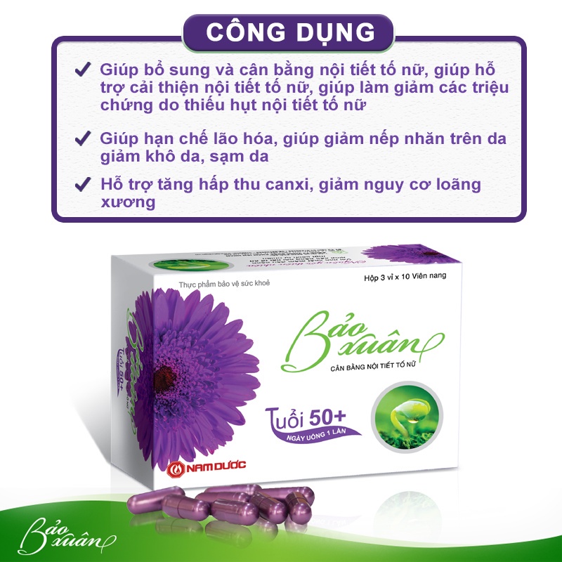 Combo 3 hộp viên uống Bảo Xuân 50+ giúp bổ sung nội tiết tố nữ, làm chậm lão hoá, giảm bốc hoả, cáu gắt 30 viên/hộp