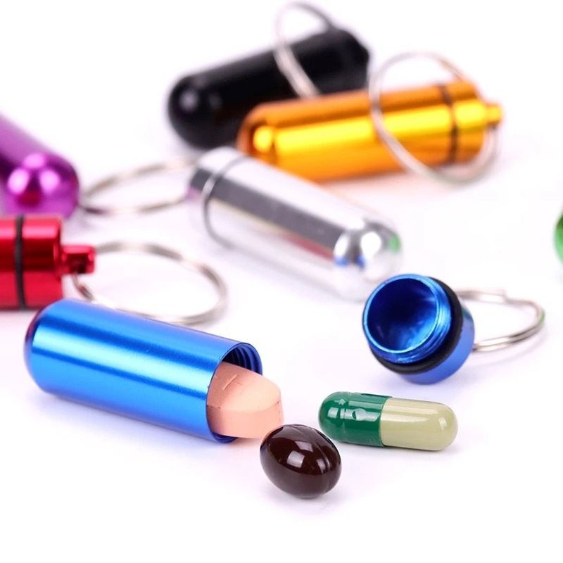 Ống nhôm đựng thuốc đựng vật dụng mini có móc treo móc khoá tiện lợi EDC Aluminum Pills