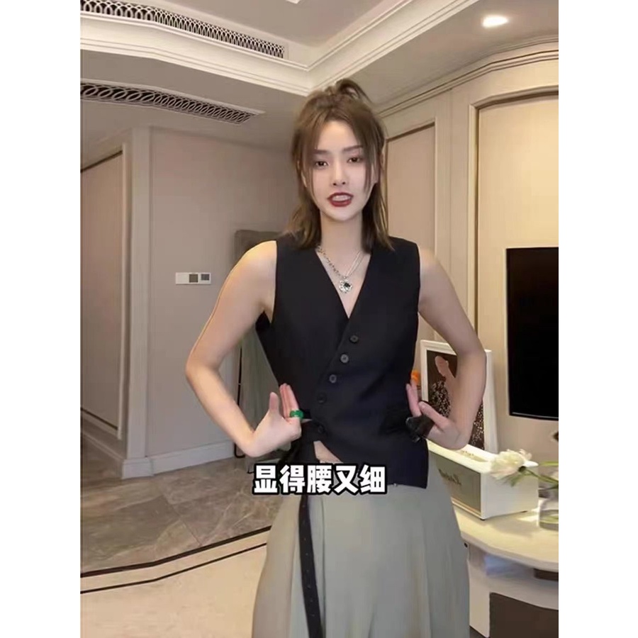 Bán Chạy!F &amp; X Áo Khoác Vest Không Tay Dáng Ngắn Màu Đen Thời Trang Mùa Hè Cho Nữ