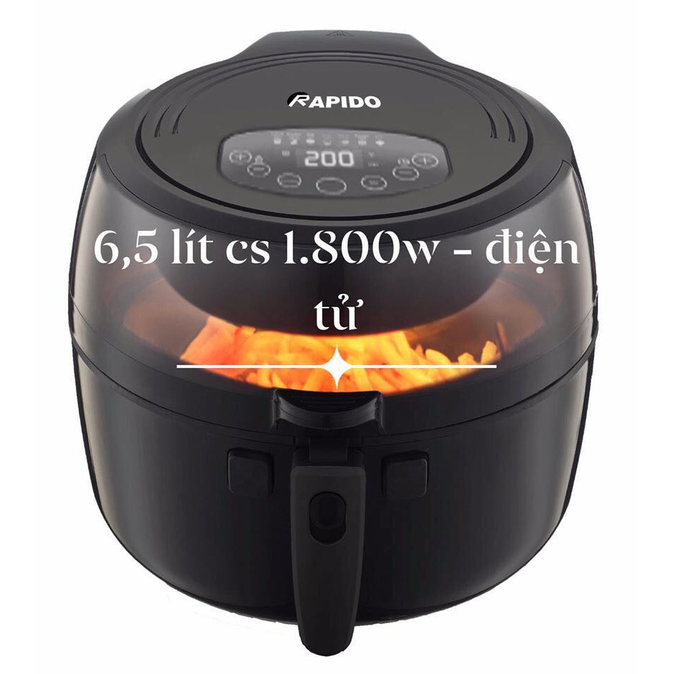 Nồi chiên không dầu Rapido RAF6.5- D (điện tử) -công suất 1.800W- Tặng 1 tập giấy nến