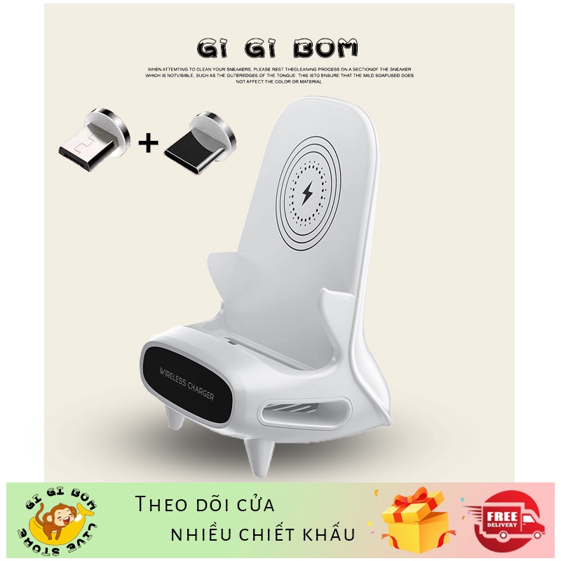 GiGiBomstore Đế sạc nhanh không dây 15W, bảo vệ sạc điện thoại, sạc đa năng có thể di chuyển, giá đỡ điện thoại vừa sạc