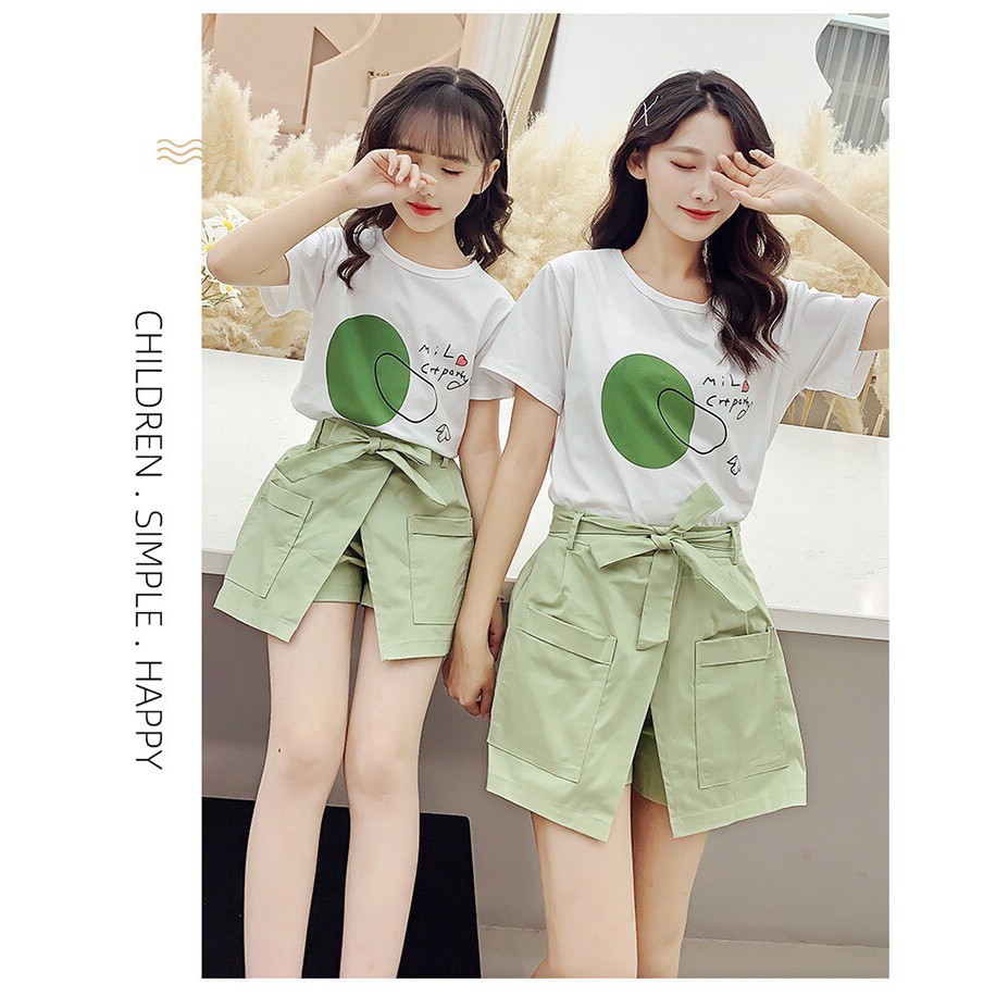 SET MẸ VÀ BÉ - SET ÁO PHÔNG QUẦN GIẢ VÁY THẮT NƠ TRẺ TRUNG NĂNG ĐỘNG - HÀNG THIẾT KẾ HÀNG QCCC