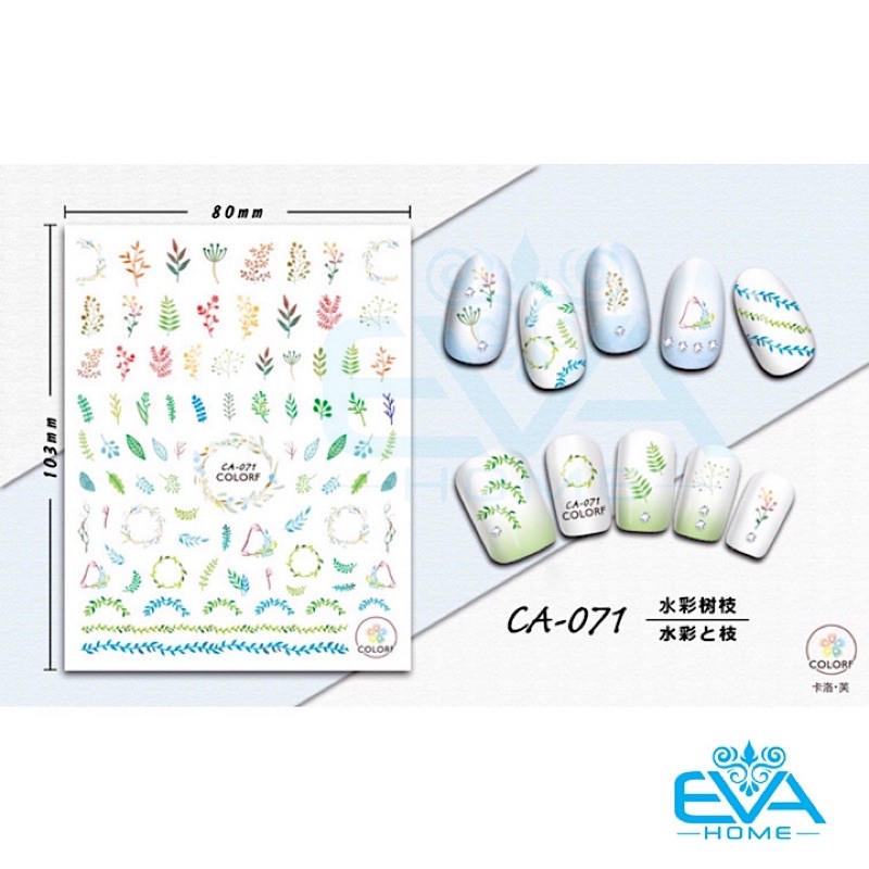 Decal Dán Móng Tay 3D Nail Sticker Tráng Trí Hoạ Tiết Vòng Hoa Và Lá Cây  Plants and Flowers CA071