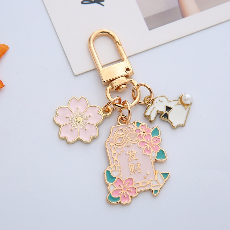 Móc Khóa Hình Thỏ May Mắn / Hoa Đào Hoạt Hình Bằng Kim Loại Sáng Tạo