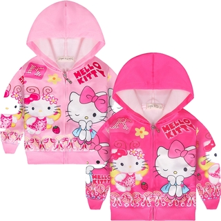 Áo Khoác Khóa Kéo Họa Tiết Hello Kitty Xinh Xắn Cho Bé Gái 3-8 Tuổi