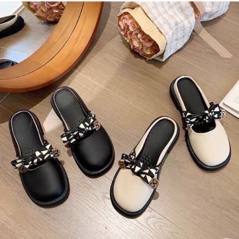 giày sục da nữ mũi tròn quai ngang nư điệu đà hàng dày dặn cao cấpi