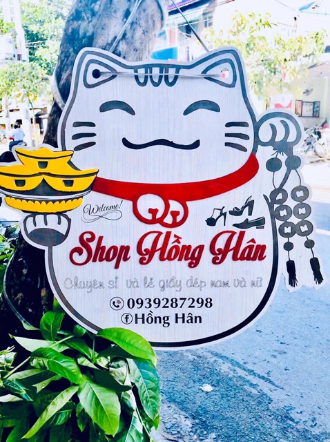 Bảng Gỗ Mèo Thần Tài Tên Shop Chụp Ảnh, Hình Sản Phẩm Thiết Kế Theo Yêu Cầu