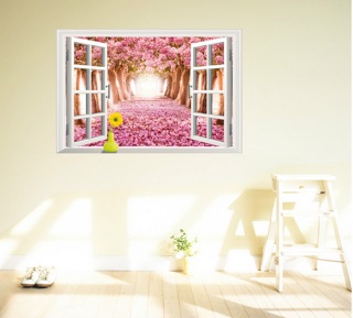 Decal cửa sổ hoa anh đào hồng