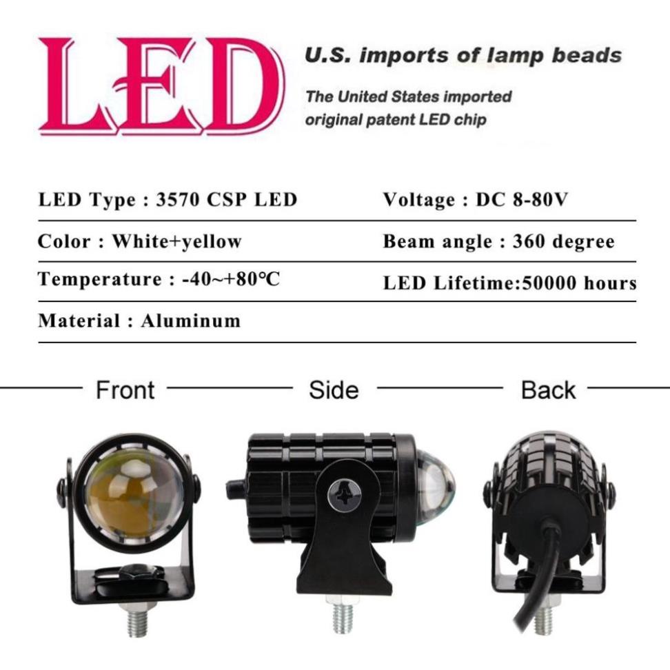 Đèn LED Bi cầu 2 màu 12w siêu sáng chất lượng cao cho mô tô