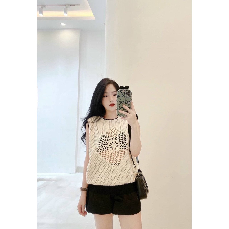 Áo Len Lưới Dệt Hình Thoi (KEM) TN1424