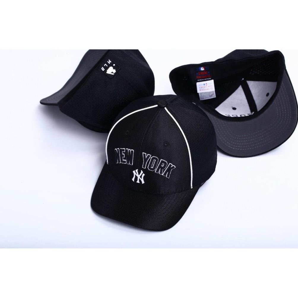 Nón lưỡi trai MLB NewYork bít đuôi chất vải cotton Hàn Quốc cao cấp, nón kết thể thao Mã MLB7B80 đen trắng