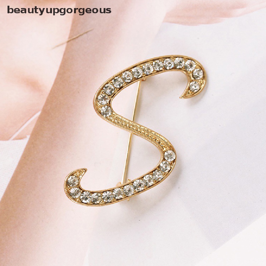 [Beautyupgorgeous] Trâm Cài Áo Hình 26 Chữ Cái Tiếng Anh Đính Kim Cương Giả Màu Vàng Cho Nữ