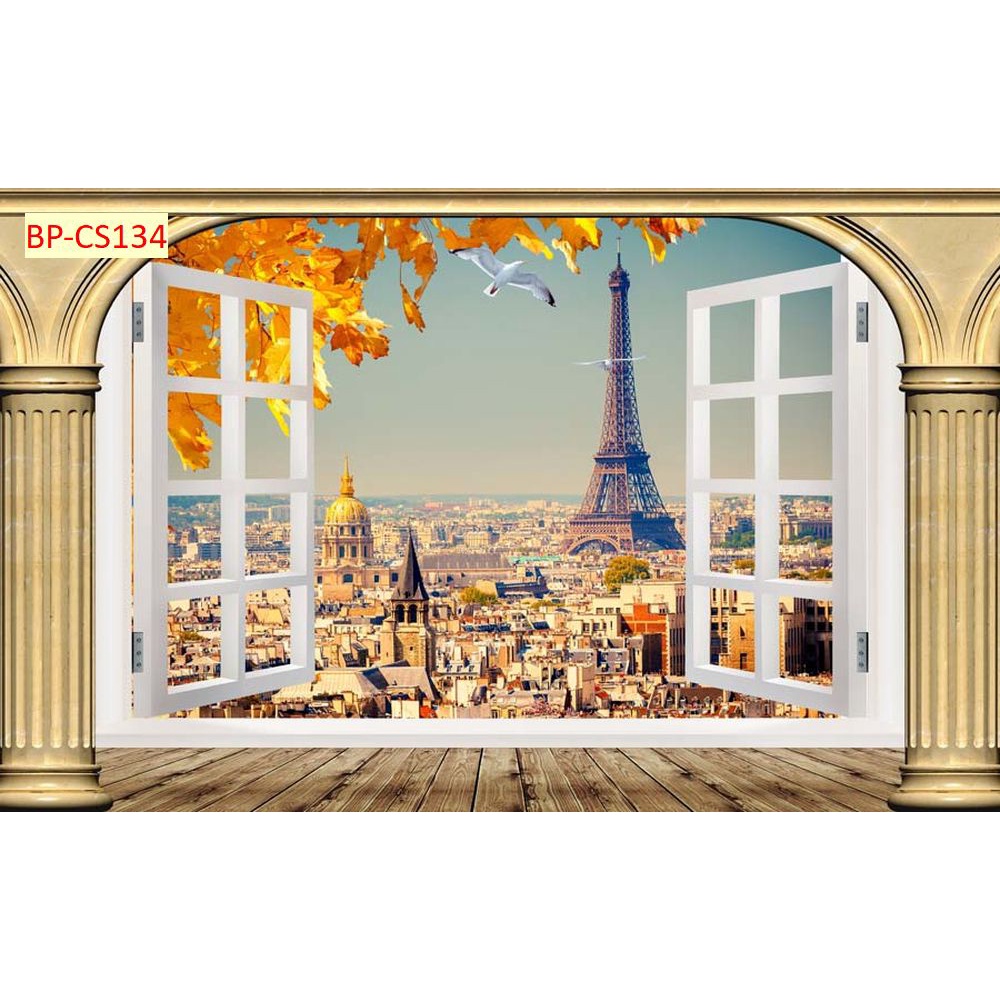 Tranh dán tường 3D khung cửa sổ phong cảnh