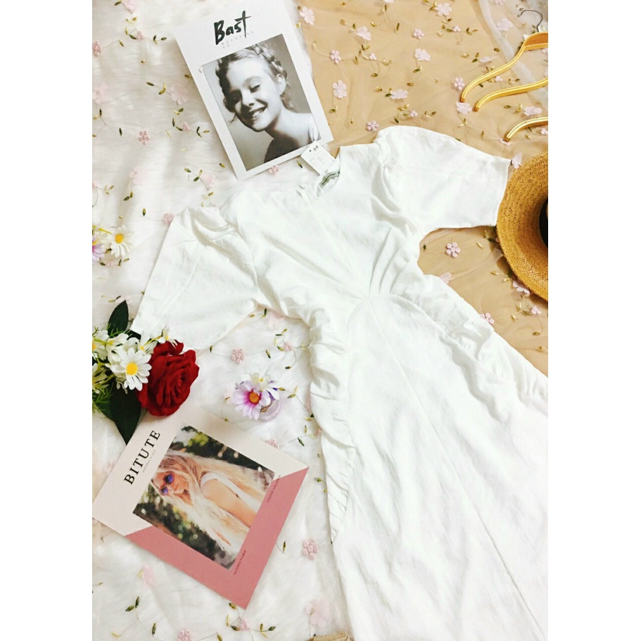 Váy đầm nữ - vintage nữ tiểu thư dạo phố linen - trắng nude | BigBuy360 - bigbuy360.vn