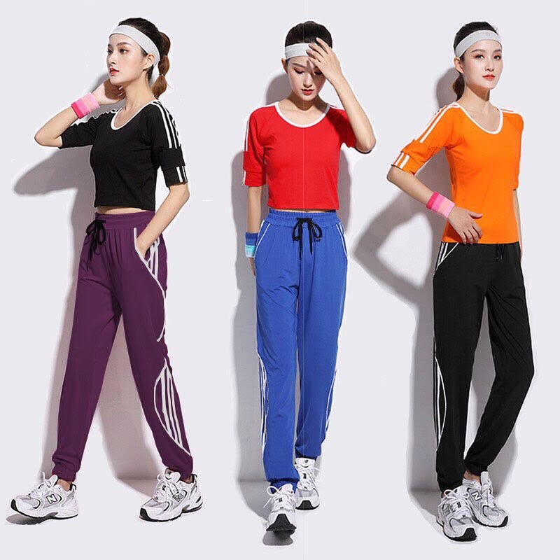 Quần jogger dù co giãn chữ S 3 sọc thể thao tập gym yoga nữ siêu xinh