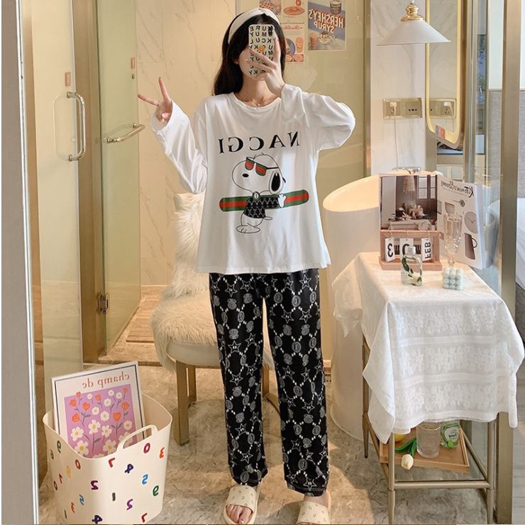 Đồ Ngủ Nữ Dài Tay Đồ Bộ Nữ Cao Cấp Thu Đông Cotton ELINA DN01 | BigBuy360 - bigbuy360.vn