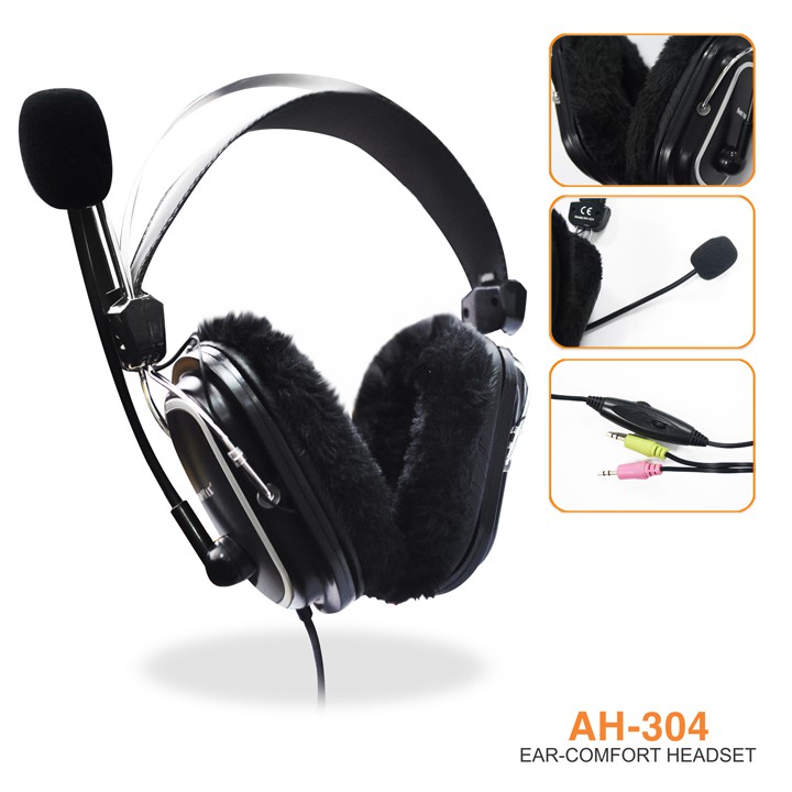 Tai nghe chụp đầu - có micro SOUNDMAX AH304 lót da + tặng kèm lót lông mềm mại -Hàng chính hãng