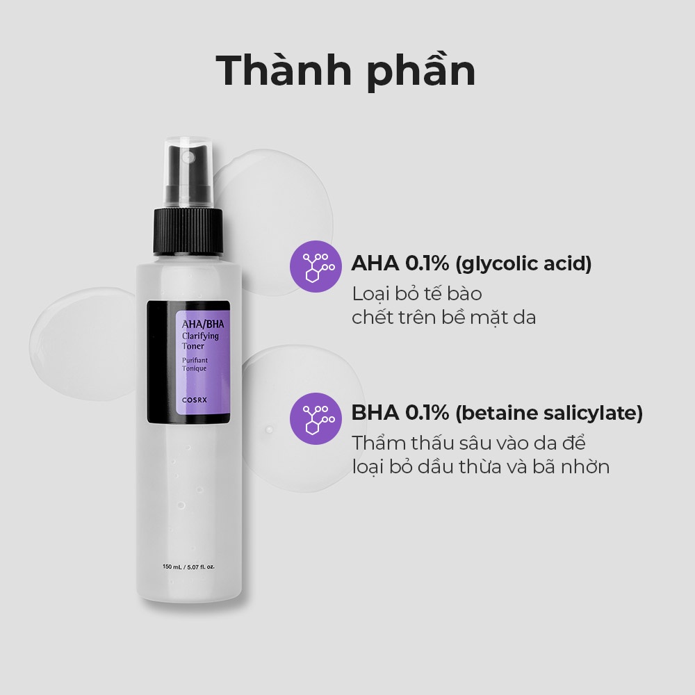 Nước hoa hồng COSRX chứa AHA/ BHA tẩy tế bào chết làm sáng da giảm mụn hiệu quả dung tích 50ml/100ml/150ml
