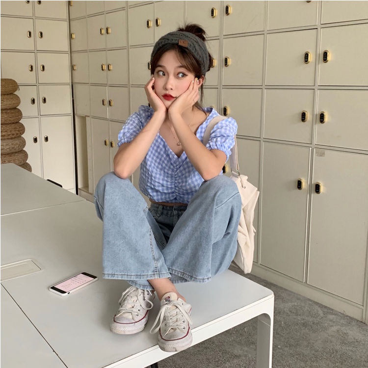 Quần jeans dài ống rộng thời trang Hàn Quốc cho nữ