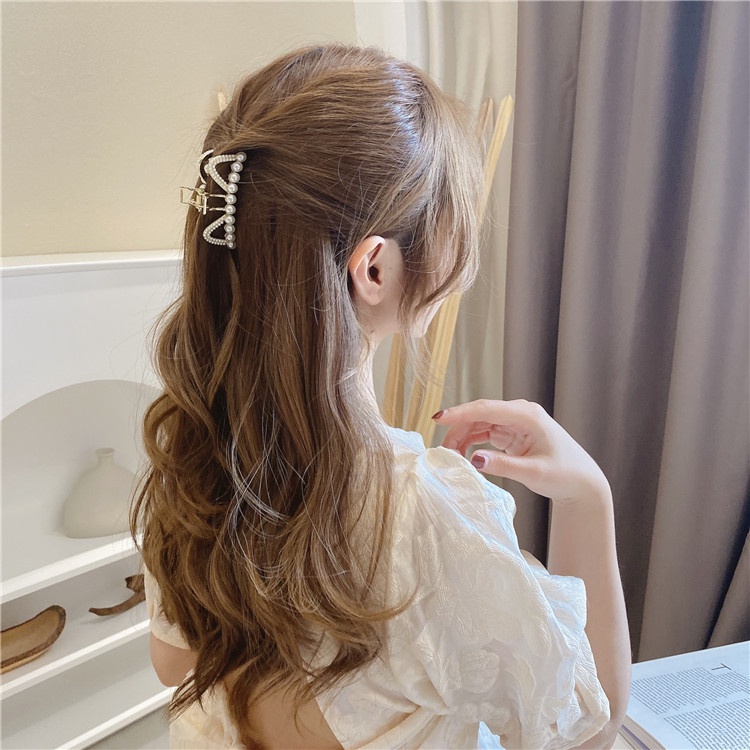 Kẹp Tóc Kim Loại Hình Hoa Đính Ngọc Trai Phong Cách vintage Hàn Quốc Cho Nữ